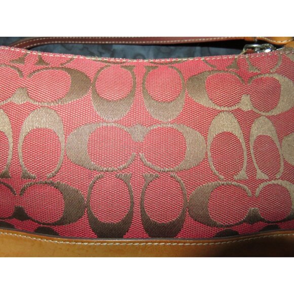 Coach Y2K Hampton Red Canvas & Tan Leather Signature Jacquard Demi Baguette Bag - Picture 6 of 14